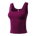thumbnail image 2 of A2Y Women's Heavyweight Solid Double Scoop Neck Rib Cropped Tank Top Magenta S, 2 of 4