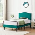 thumbnail image 2 of VECELO Twin Bed Frame, Nailhead Trim Upholstered Platform Bed with Adjustable Headboard, Wooden Slats Support/No Box Spring Needed, Dark Green, 2 of 9