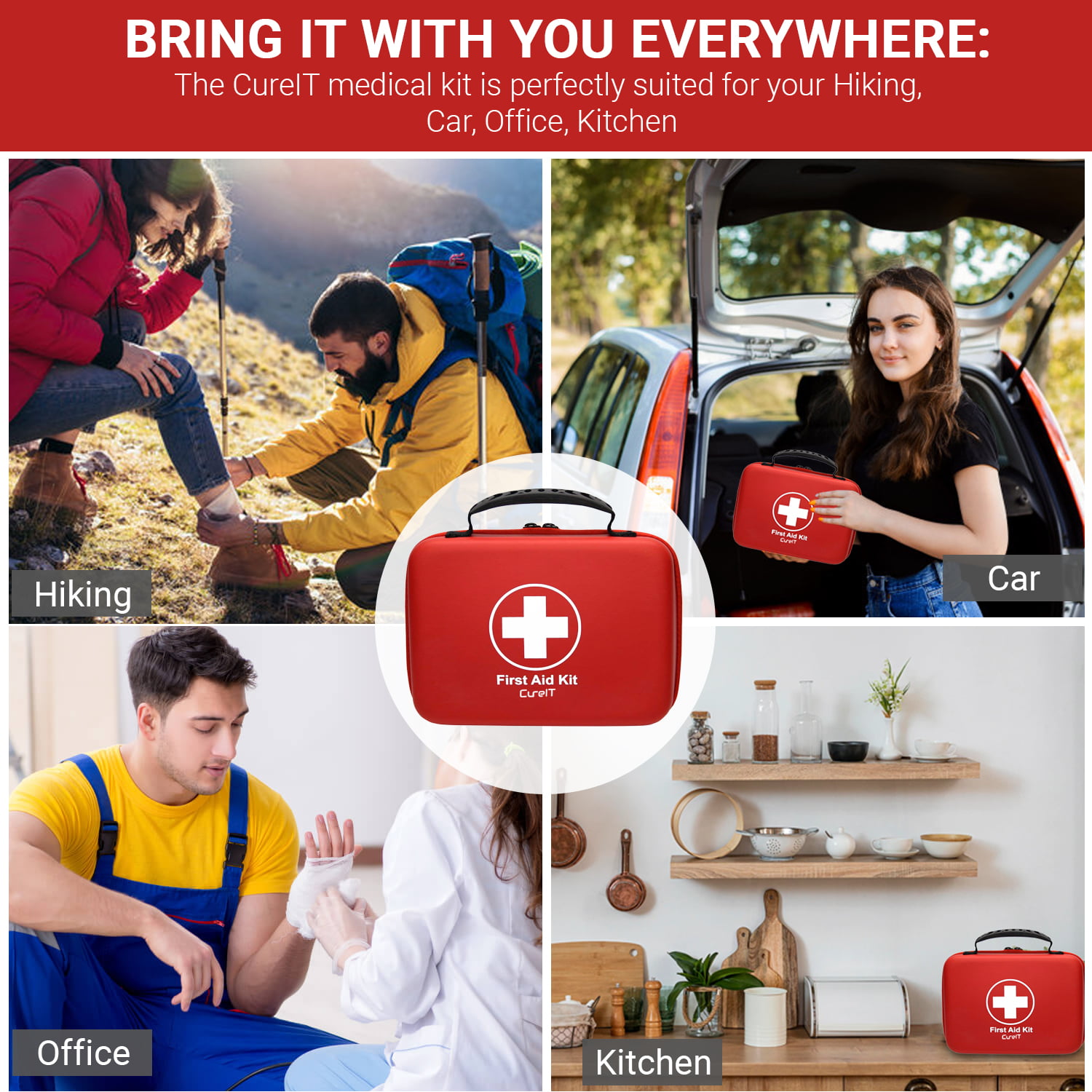 First Aid Kit 230 Piece, Waterproof, All Purpose Use Outdoor, Indoor, Car,  Hiking, Office, Kitchen, 
