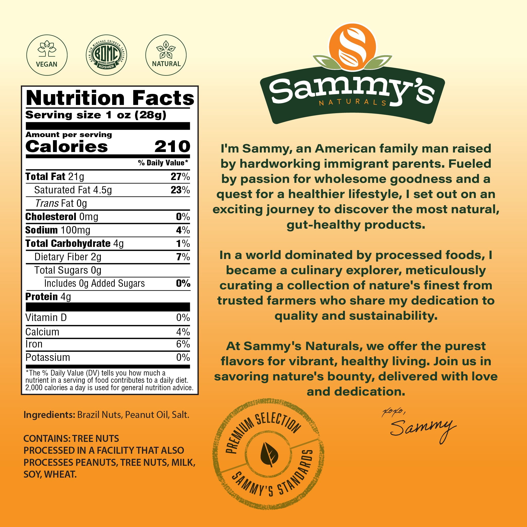 Sammys Roasted Salted Brazil Nuts, Kosher & Non-GMO — Whole, Crunchy, Resealable Bag, 32 oz (2 lb)