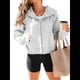 thumbnail image 2 of Sudaderas con Capucha y Cremallera para Mujer, Chaquetas de Forro , Sudaderas de Gran Tamaño, Conjuntos de Moda de Otoño, Suéteres, Ropa de Invierno. Gris L, 2 of 8