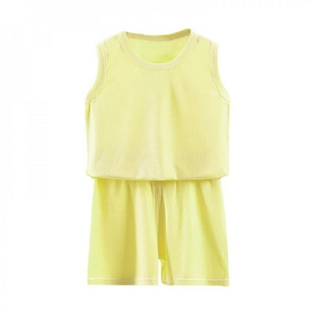 

CUTELOVE Summer Kids Pajamas Set Kids Boys Girls Vest Top Shorts Pants Set Clothes Children Pajamas Solid Color