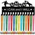 thumbnail image 2 of Medal Hanger Display Medal Holder Rack Sports Metal Hanging Awards Iron Small Mount Decor with 20 Hooks for Wall Home Race Soccer Gymnastics Swimming Black 11.4 x 5.1 Inch-I Can and I Will, 2 of 9