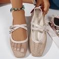 thumbnail image 4 of Aobny Mesh Shoes Women Shoes Casual Shoes Flat Shoes Wedge Wedges Shoe Beige Buckle Water-Resistant Square Toe Comfortable Shoes for Women,Size 42, 4 of 8