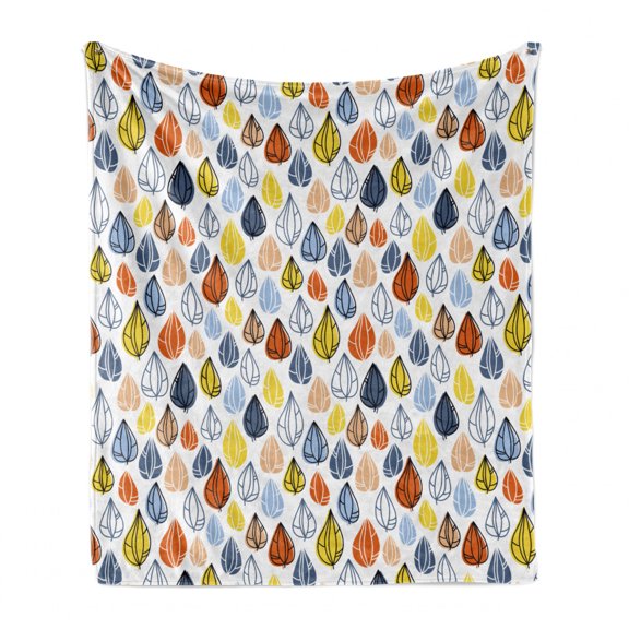 Autumn Soft Flannel Fleece Blanket, Abstract Leaves Motifs Illustration in Simplistic Style on Plain Backdrop, Cozy Plush for Indoor and Outdoor Use, 60" x 80", White and Multicolor, by Ambesonne