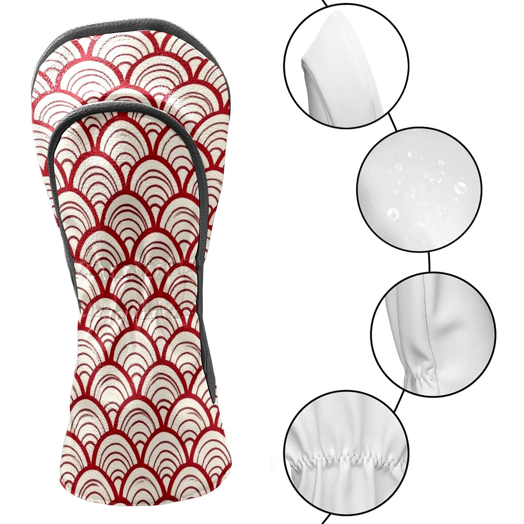 Golf Club Head Cover Waterproof Leather Golf Accessories HeadCovers Set Driver Headcover for Women Men Red Scallop Design