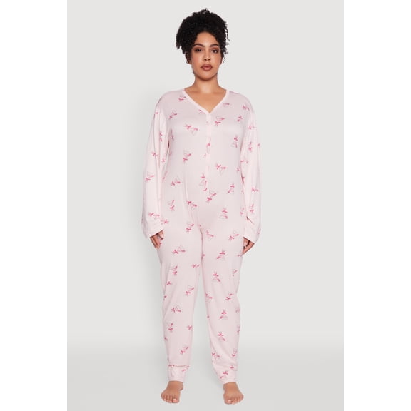 Women's Plus Size Martini Graphic Print Pajama Onesie