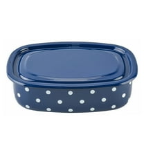 Novomoskovsjka Posuda Polka Dot Enamel Food Storage Container with Lid Enameled Steel Container Enamelware Tray Kitchen Food Container, Navy Blue