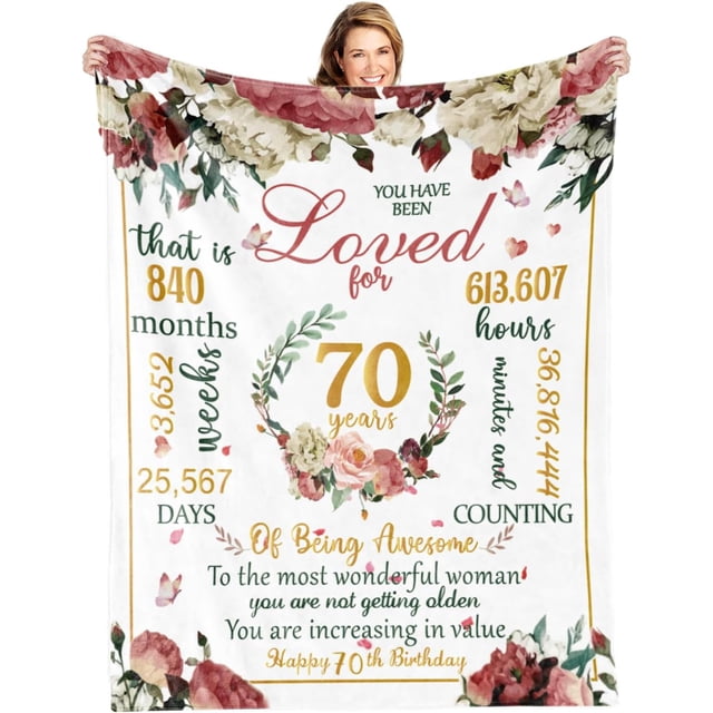 LHSHID 70th Happy Birthday Blanket for Woman 70th Birthday Decorations for Women 70 Year Old Birthday Gift Ideas for Her Wife Daughter Sister Friend Flower Soft Throw Blanket 50"x60"
