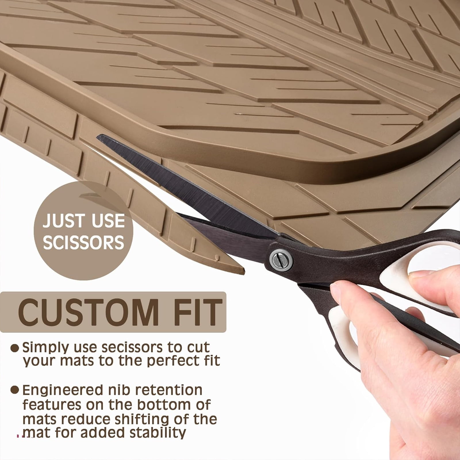 CAR GRAND Heavy Rubber Car Floor Mats, Deep Waterproof Car Mats All Weather, Universal Trim-to Fit Automotive Floor Mats for Car SUV Truck Van, Durable Floor Liners All Beige
