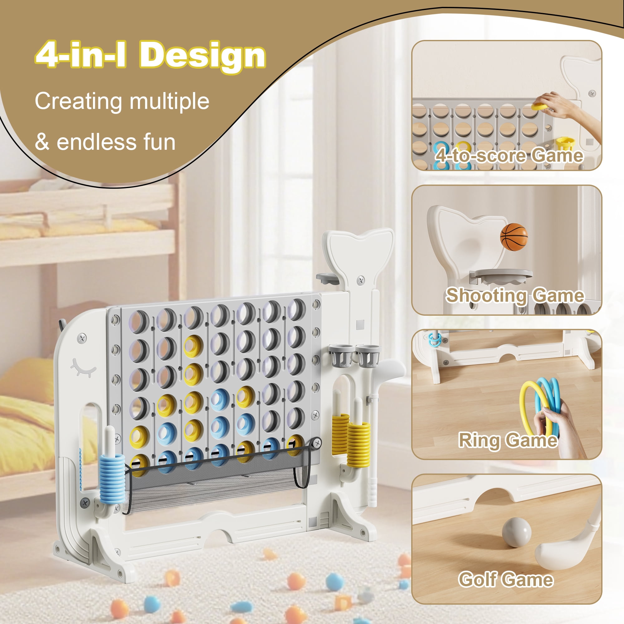 EUROCO 4-to-Score Giant Game Set with Mesh Bag,Indoor & Outdoor Height Adjustable Ring Toss Game Set for Kids and Adults