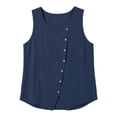 thumbnail image 6 of DeHolifer Linen Tank Tops for Women Summer Sleeveless Button Crewneck Linen Shirts Trendy Beach Casual Blouses Navy L, 6 of 8