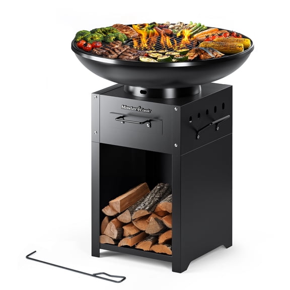 MASTER COOK 28" Charcoal Grill, Fire Pit and BBQ Combo for Outdoor Cooking Backyard Parties Camping, Round