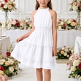 thumbnail image 2 of akafmk Girls Fashion Dresses Halters Sleeveless Lace Pleated Waist Flowy Knee Length Dresses 5-14 Years, 2 of 7
