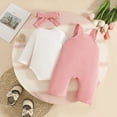 thumbnail image 5 of TOWED22 Baby Girl Fall Winter Clothes 3 Pieces Sets Long Sleeve Round Neck Floral Jumpsuit Romper Print Pants Headband Outfits Set(Pink,3-6 M), 5 of 9