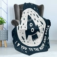 thumbnail image 4 of Saying Soft Flannel Fleece Throw Blanket, Valentines Day I Love You to the Moon and Back Spaceship Stars Backdrop, Cozy Plush for Indoor and Outdoor Use, 50" x 70", Dark Blue and White, by Ambesonne, 4 of 5