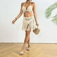 thumbnail image 6 of Huowey Hand Crocheted Women 2PCS Set Patchwork Fringe Bikini Tops And Skirt Outfit Beach Vacation Swim Wear Honeymoon Cruise Trendy Wear, 6 of 6