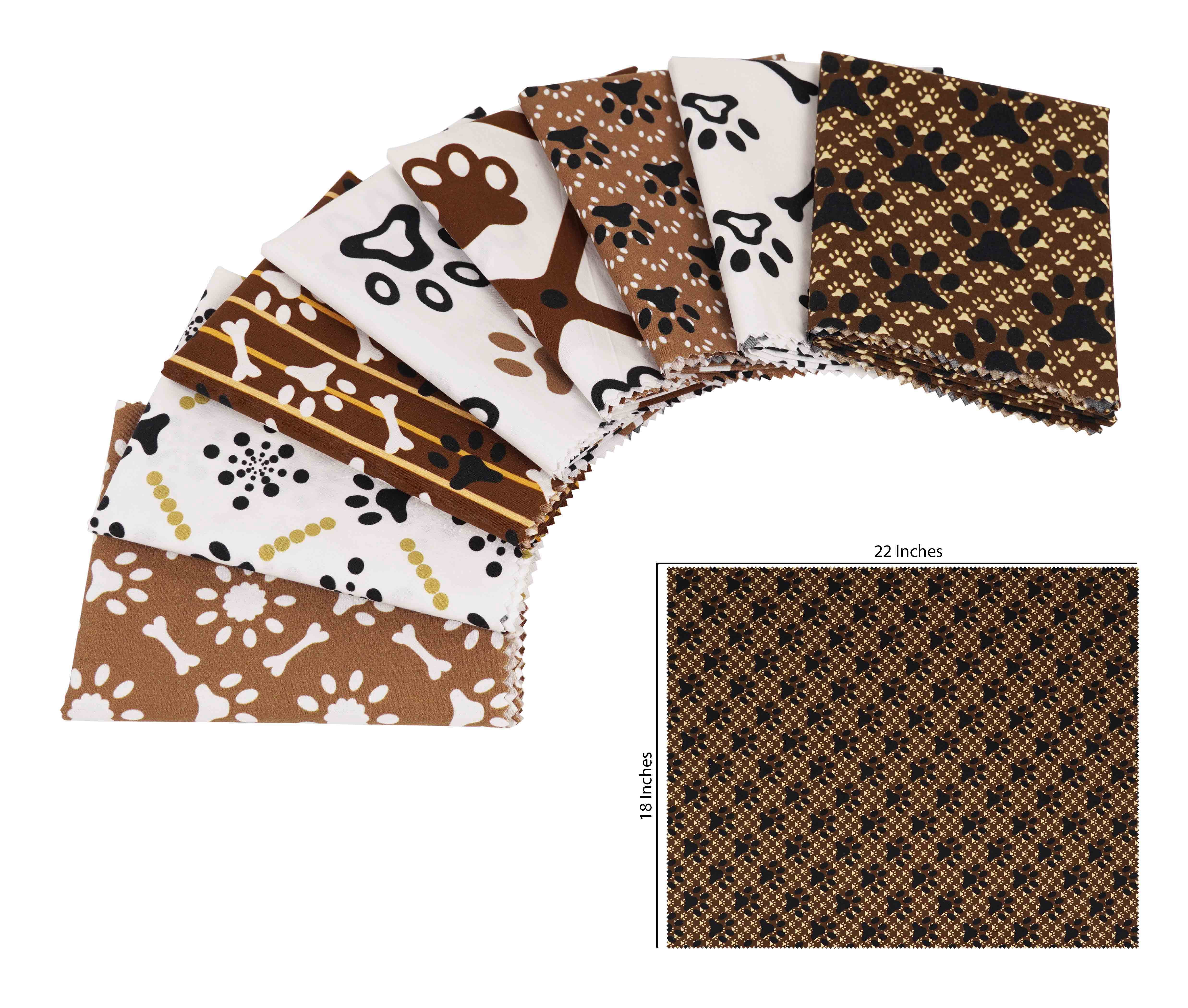 Soimoi 8 Pc Fat Quarter Bundle,Dog Paw PrintPrint 18"x 22"DIY Patchwork-100% CottonPre-Cut Quilting Fabric White & Brown