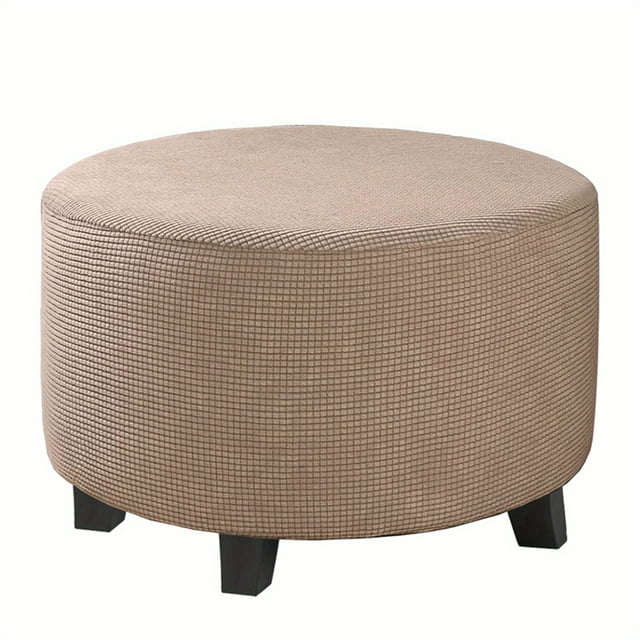 CNKOO 1pc Contemporary Round Ottoman Footstool Cover Stretchable Polyester and Spandex Blend Machine Washable Non-Slip Grip Elastic Band Closure 180-200gsm Weight - Small Size ZZZ