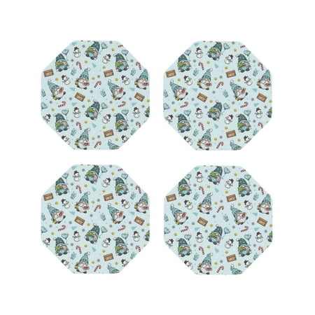 

Junzan Winter Wonderland Light Blue Print Coasters for Drinks - Leather Coasters Set of 4 for Coffee Table for Housewarming/Kitchen/Bar/Decor-Octagon