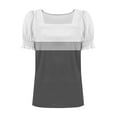 thumbnail image 5 of Women's Square Neck Tops Striped Colorblock Trendy Casual Summer Ruffled Short Sleeve T-shirts Blouses (L, Gray), 5 of 5