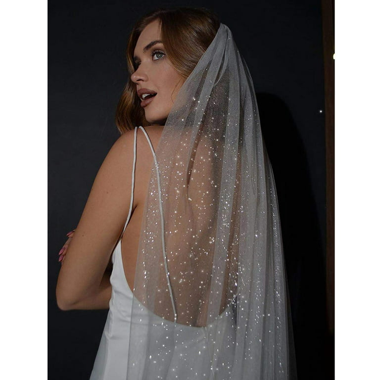 Long Cathedral White Ivory Pearls Tulle Bridal Wedding Veils for Bride with  Comb
