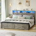 thumbnail image 3 of Farmhouse Queen Bed Frame with Charging Station and LED Lights,Headboard with Storage Rack,Queen Platform Bed Frame with Storage Ottoman, Metal Slats Support,No Box Spring Needed,Oak Gray, 3 of 9