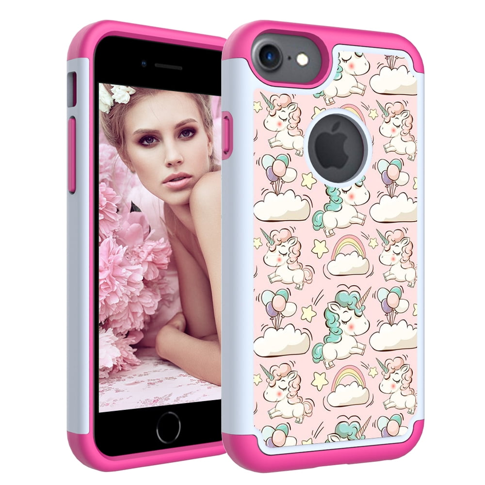 Uucovrs Iphone Se 3 22 Case Kids Iphone Se Case Iphone 7 8 Case Rugged Shockproof Dual Layer Soft Case Pc Back Painting Cover Rubber Bumper Girls Women Se3 2 Cover Pink Unicorn Walmart Com
