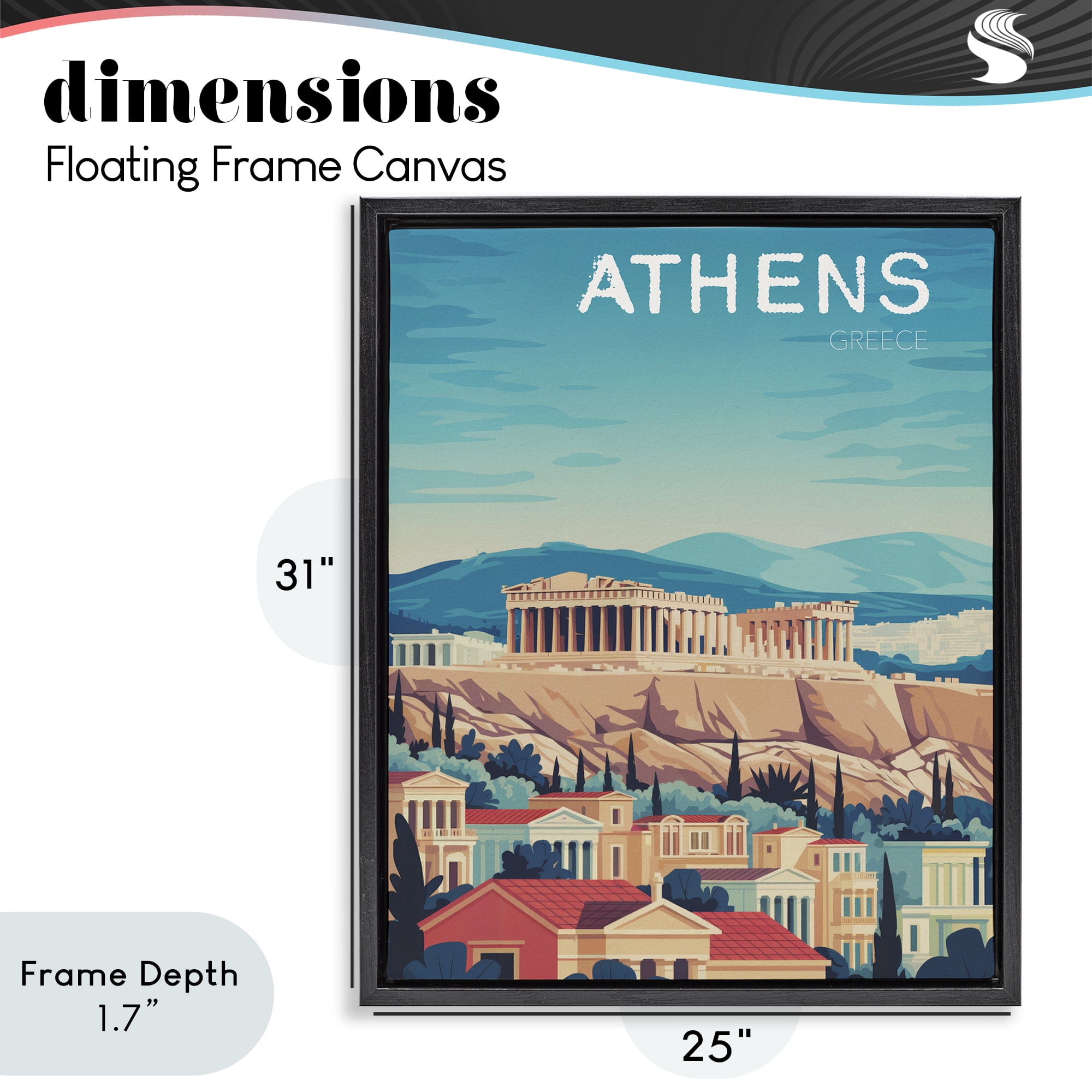 Stupell Industries Athens Topography Cityscape Black Framed Floater Canvas Wall Art, design by Andreas Magnusson