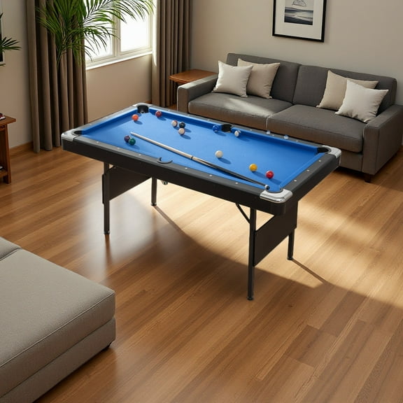 Foldable Pool Table 63.8" for Home, Professional Billiards Game Table with Steel Frame, Family Entertainment Center for Game Room & Indoor Fun