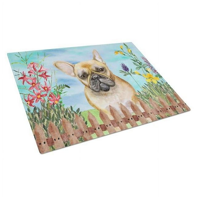 Carolines Treasures CK1250LCB French Bulldog Spring Glass Cutting Board, Large