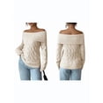 thumbnail image 3 of Womens Sweaters Off Shoulder Long Sleeve Cable Knit Sweater Loose Chunky Work Tops White S, 3 of 7