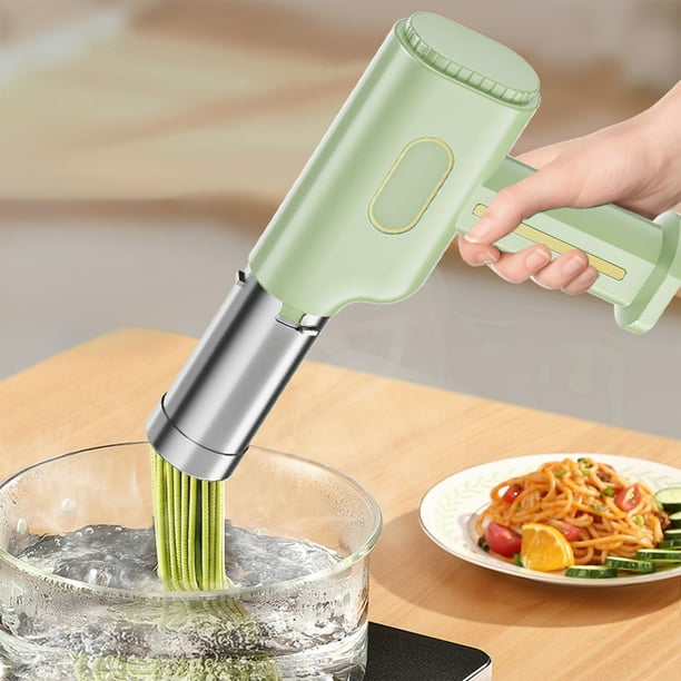 Fabricador de Pasta Inalámbrico, Prensa de Fideos Portátil con 5 Moldes, Cortador de Masa y Taza Medidora, Máquina de Pasta Eléctrica con Carga USB para Uso en Cocinas Domésticas