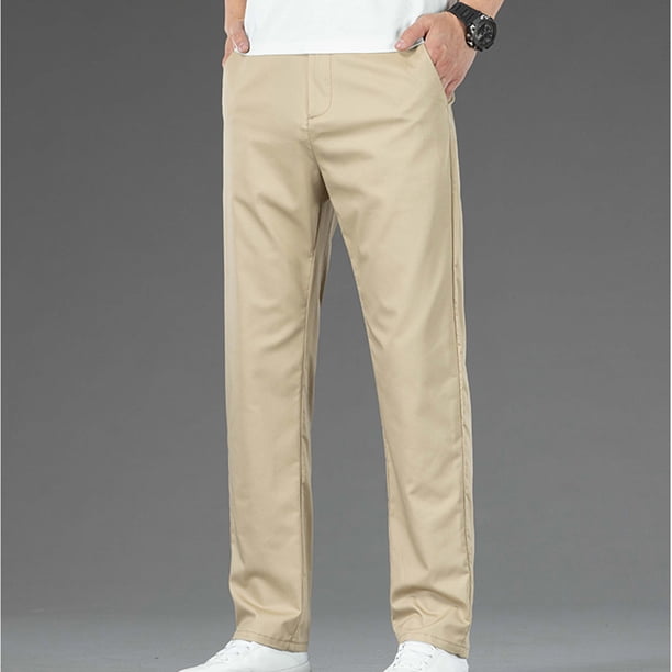 Pantalones largos de hombre con cremallera, rectos, de seda de hielo, elásticos, informales, de negocios, de poliéster