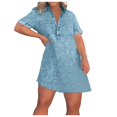 thumbnail image 1 of Vestido informal de manga corta con estampado para mujer: minivestido con cuello alto y bolsillos, tejido de poliéster, corte holgado, adecuado para el uso diario en primavera, otoño e invierno., 1 of 5