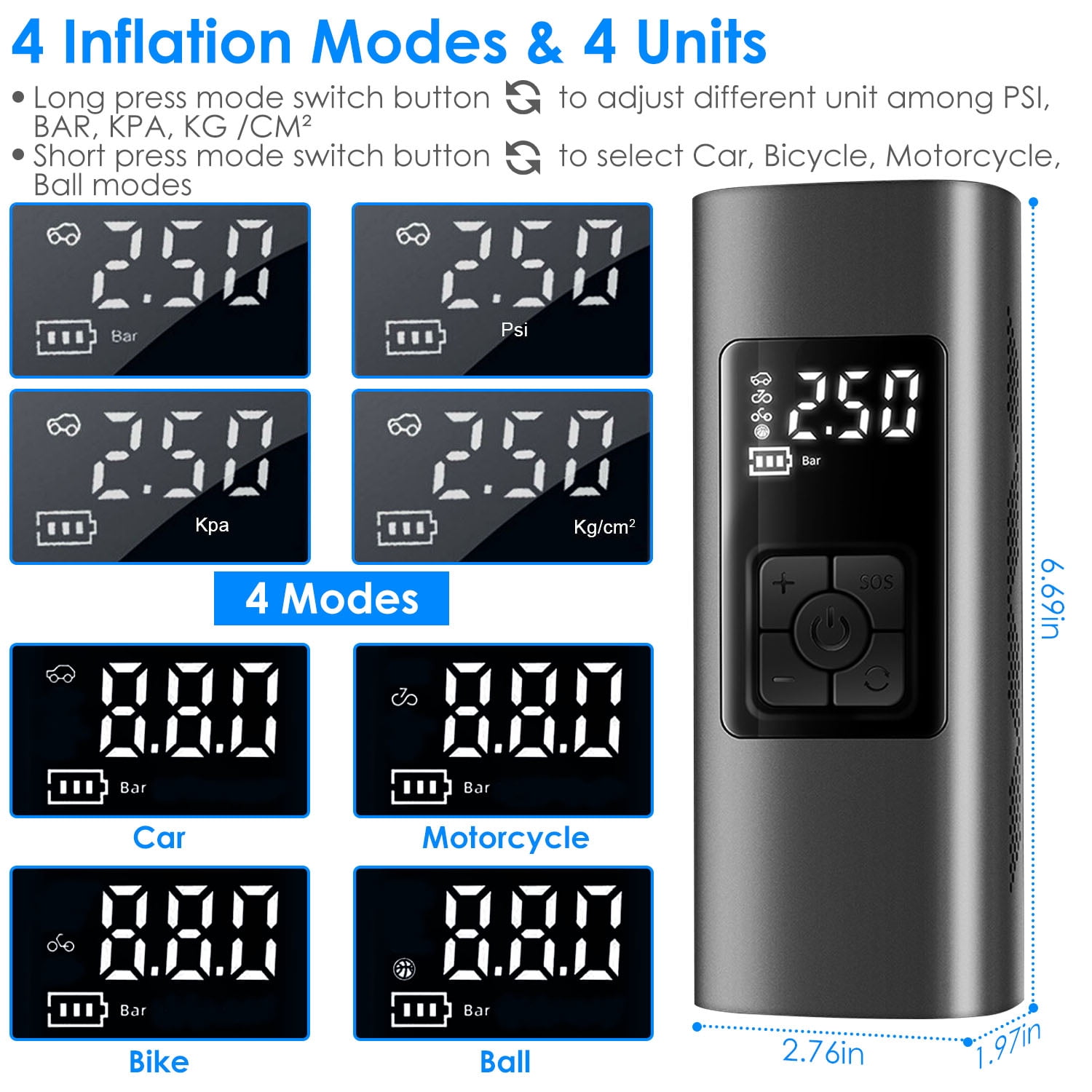 150PSI Cordless Tire Inflator  Air Pump for Car Tires w/ 6000mAh Rechargable Battery
