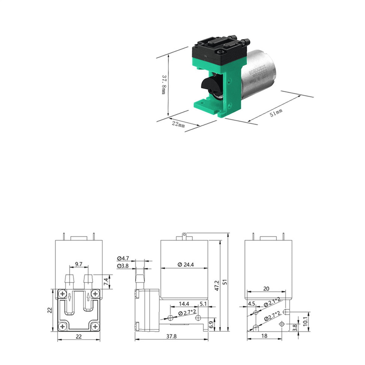 6V 1.6LPM Mini Vacuum Inflate Transmission Pump Diaphragm Air Pump VOC Sample Instrument