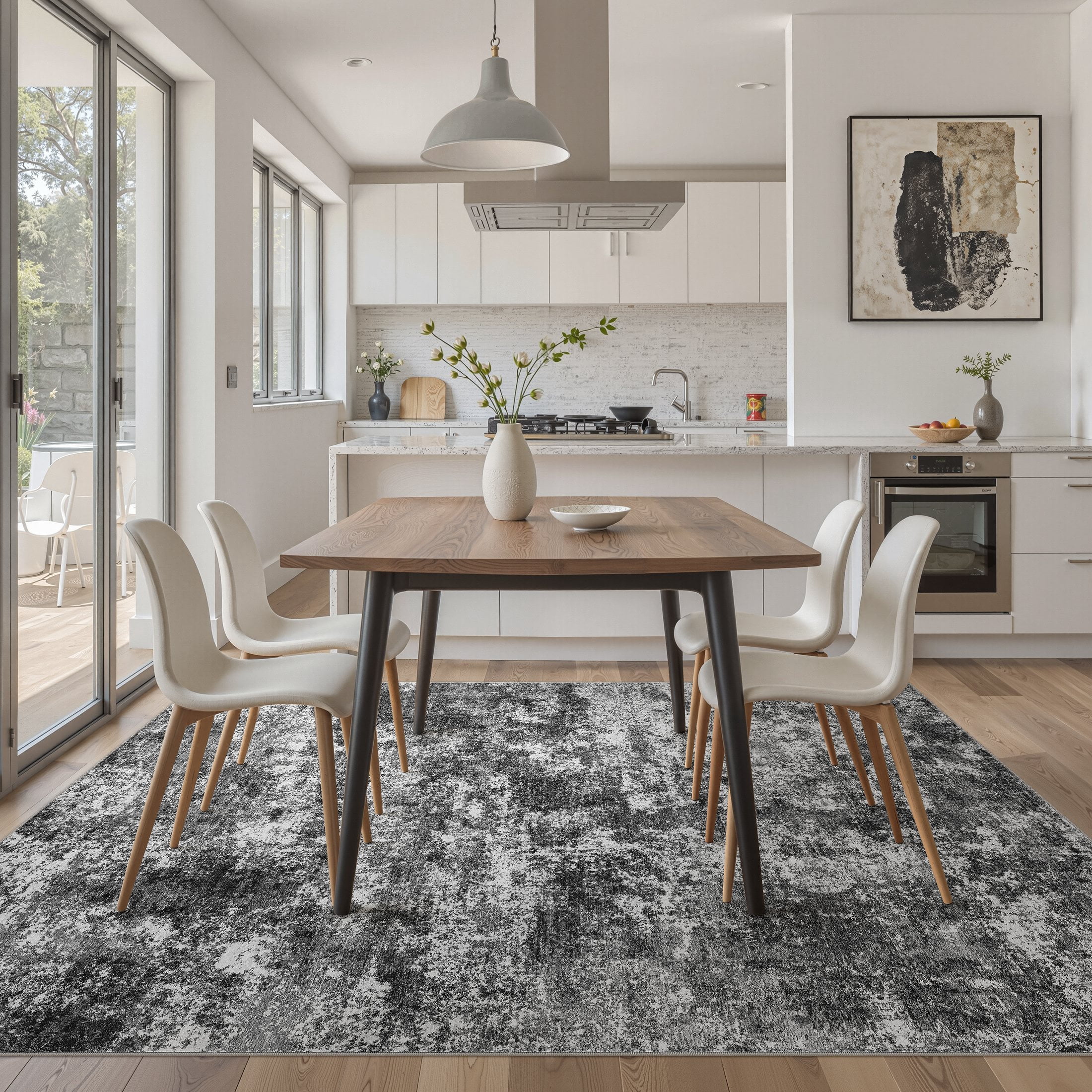 MICGEEK 8x10 Washable Area Rugs for Living Room, Modern Abstract Printed Rug, Vacuum-Friendly, Non Slip Indoor Rug for Bedroom Dining Room Home Decor Carpet, Dark Gray