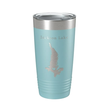 

Jackson Lake Map Tumbler Travel Mug Insulated Laser Engraved Coffee Cup Grand Teton Wyoming 20 oz Light Blue