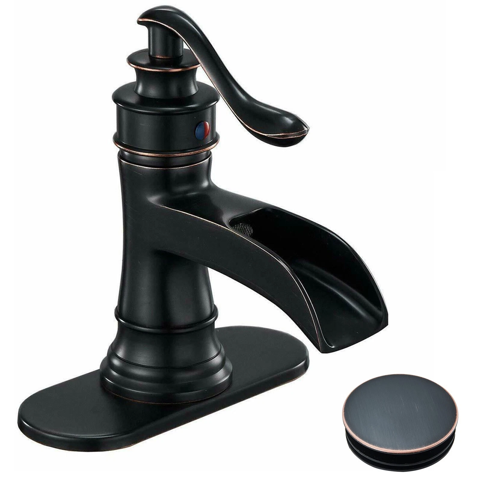 Oil Rubbed Bronze Waterfall Bathroom Basin Faucet Sink Vanity Mixer with Drain