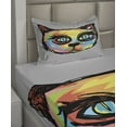 thumbnail image 2 of Ambesonne Cat Fitted & Top Sheet Set with Sham, Sketch Art Dark Big Eyes, Multicolor, 2 of 4