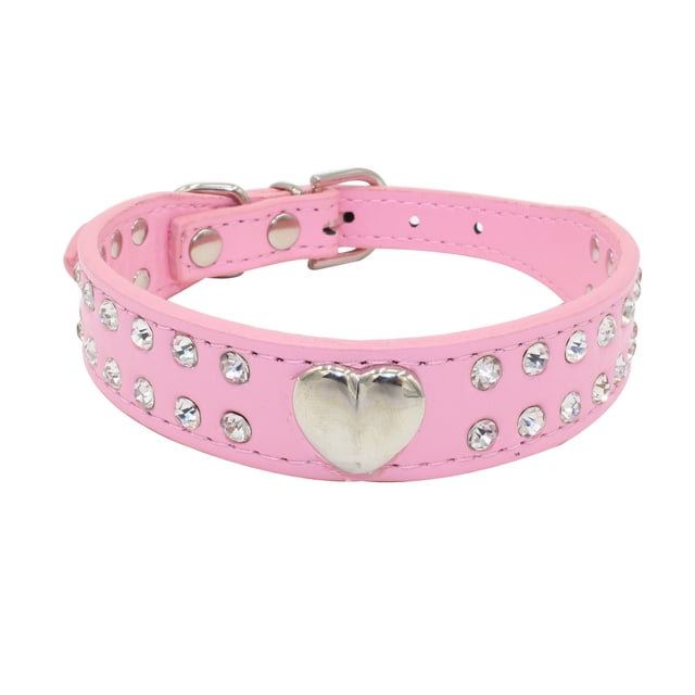 piezas de collar rosa con cristales para perros, collar con diamantes de imitación para mascotas, collar de cuero sintético para perros, collar ajustable con tachuelas para perros de tamaño pequeño a