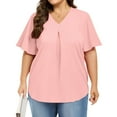 thumbnail image 5 of Otntypg Womens Summer Dressy Chiffon Blouses V Neck 2025 Ruffle Short Sleeve Tunic Tops for Leggings Casual Beach Vacation T-Shirts Pink XXXXL, 5 of 8