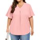 thumbnail image 4 of Karight Womens Plus Size Tops Short Sleeve V Neck Tunic Casual Loose Fit Summer Shirt Pleated Curve Hem Side Split Blouses, 4 of 7