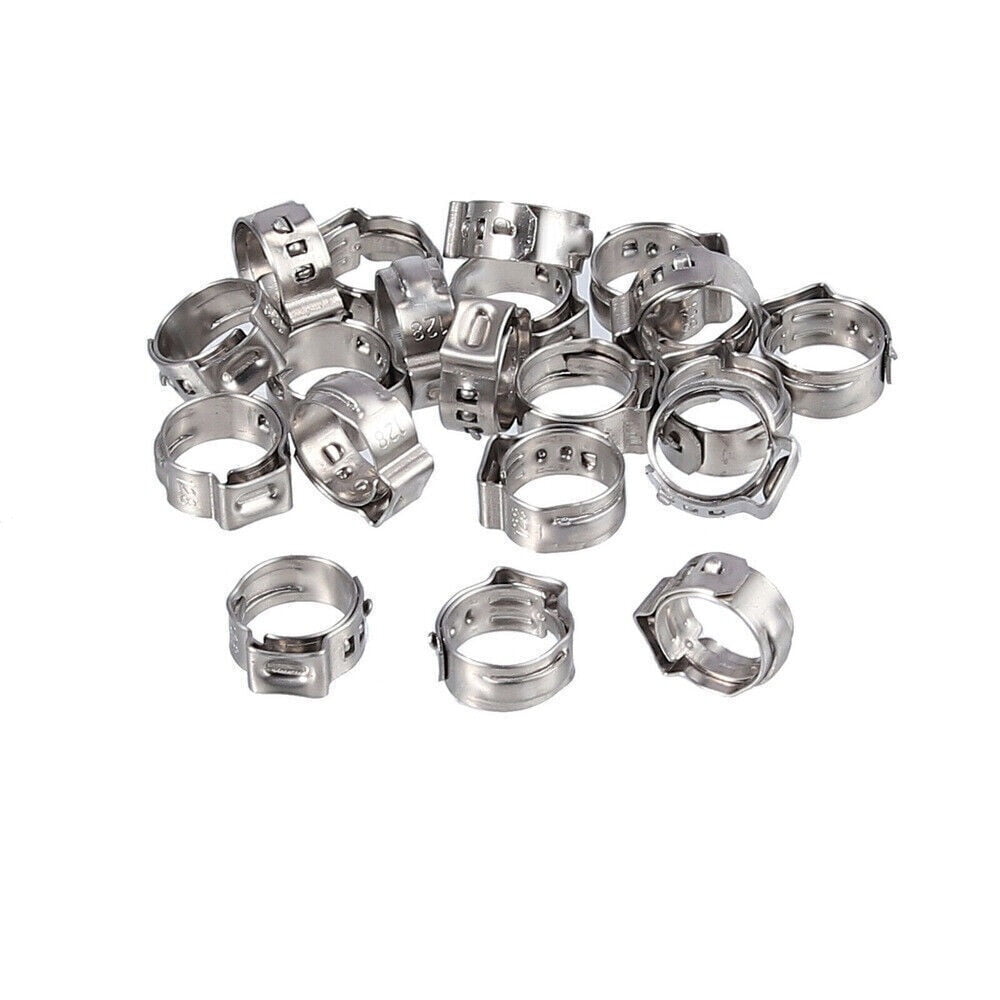 130Pcs Stainless Steel Hose Clamps 7-21mm Adjustable Single Ear Clamp Rings USA