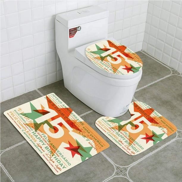Gohao 15th Birthday Retro Style Backdrop Fifteen Years Old Global World 3 Piece Bathroom Rugs Set Bath Rug Contour Mat And Toilet Lid Cover Walmart Com Walmart Com