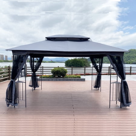 UWR-Nite 13’x10’ Square Gazebo Canopy Tent with Frame and Fabric, Patio Outdoor Canopy Tent, Waterproof Outdoor Tents for Backyard Double Roof Vented Gazebo Canopy Tent For Party