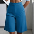 thumbnail image 2 of Wide Leg Shorts Women's Dressy Bermuda Shorts, High Waist Knee Length Pants with Pockets, Summer Office Work Shorts Blue XXL, 2 of 8