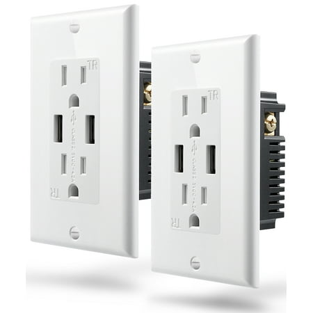 Dual Wall Plate - Tamper Resistant Outlet (2 Pack), Fosmon 15A Dual USB Port, 1875 Watts In Wall Receptacle Wall Plate with 4.2A Port