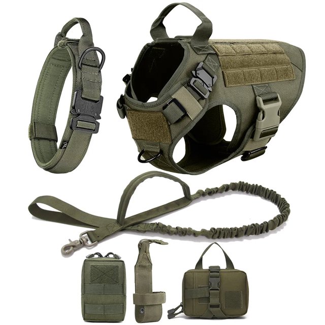 Large Dog Collar Military Dog Harness And Leash Set Pet Training Vest Tactical German Shepherd K9 Harnesses For Small Dogs ShopWise Round